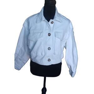 Forever 21 Women's Size Small White Cropped Jean Jacket